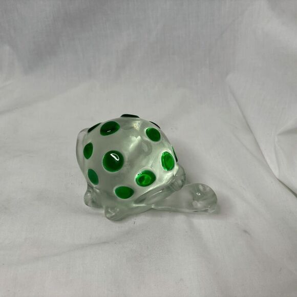 Vtg Art Glass Handblown Turtle Figurine Paperweight Emerald Green Heavy - Picture 3 of 8